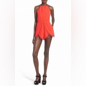 Revolve NBD Let It Go Orange Lace Strappy Sleeveless Romper Jumpsuit Size XS